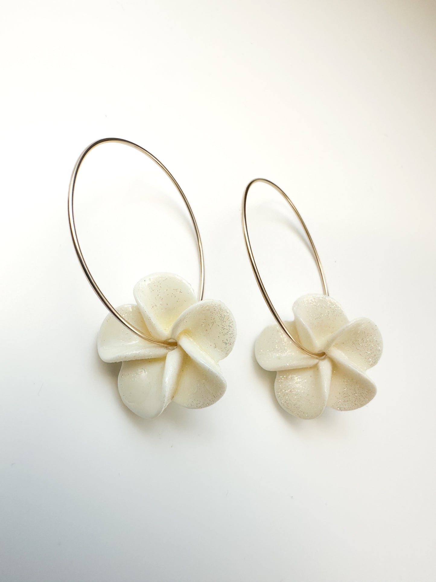 Glitter White Plumeria Threader Hoops