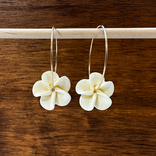 Glitter White Plumeria Threader Hoops