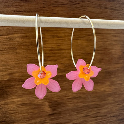 Pink Orchid Threader Hoops